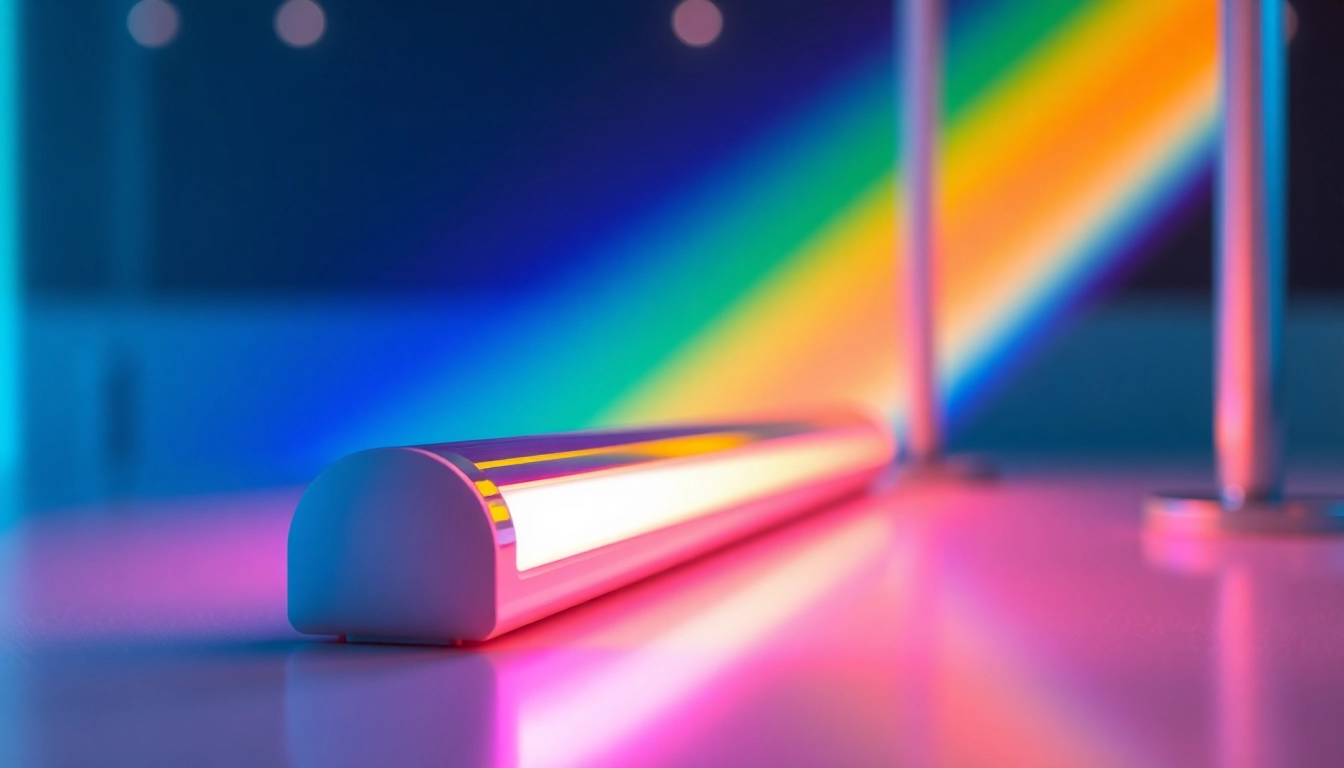 Experience the vibrant glow of a quasar light tube illuminating a modern setting with dynamic color play.