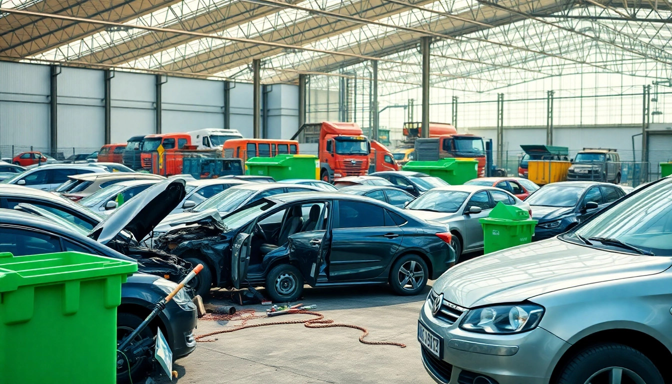 Auto złom Katowice: Działający złomowisko ze skupem samochodów, podkreślający efektywność recyklingu.