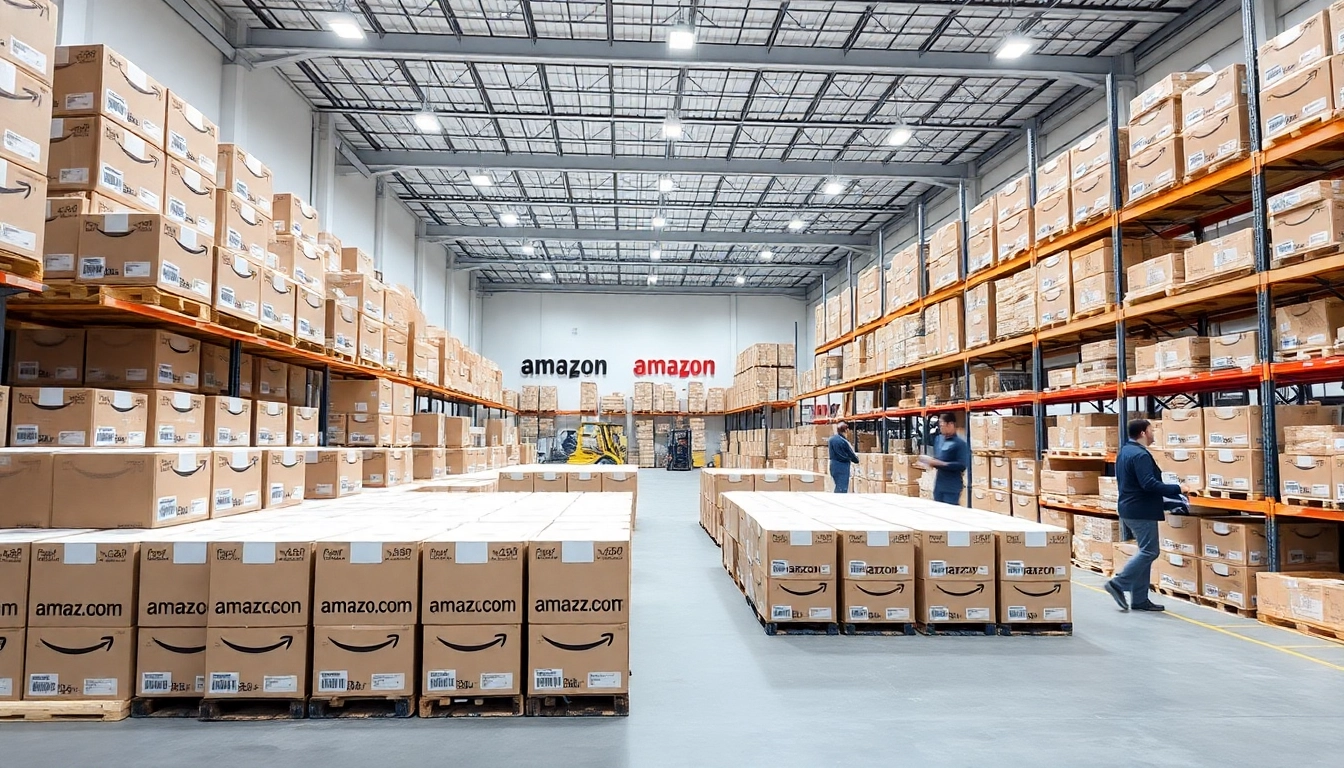 Streamlined amazon wholesale warehouse showcasing efficient inventory management and operations.