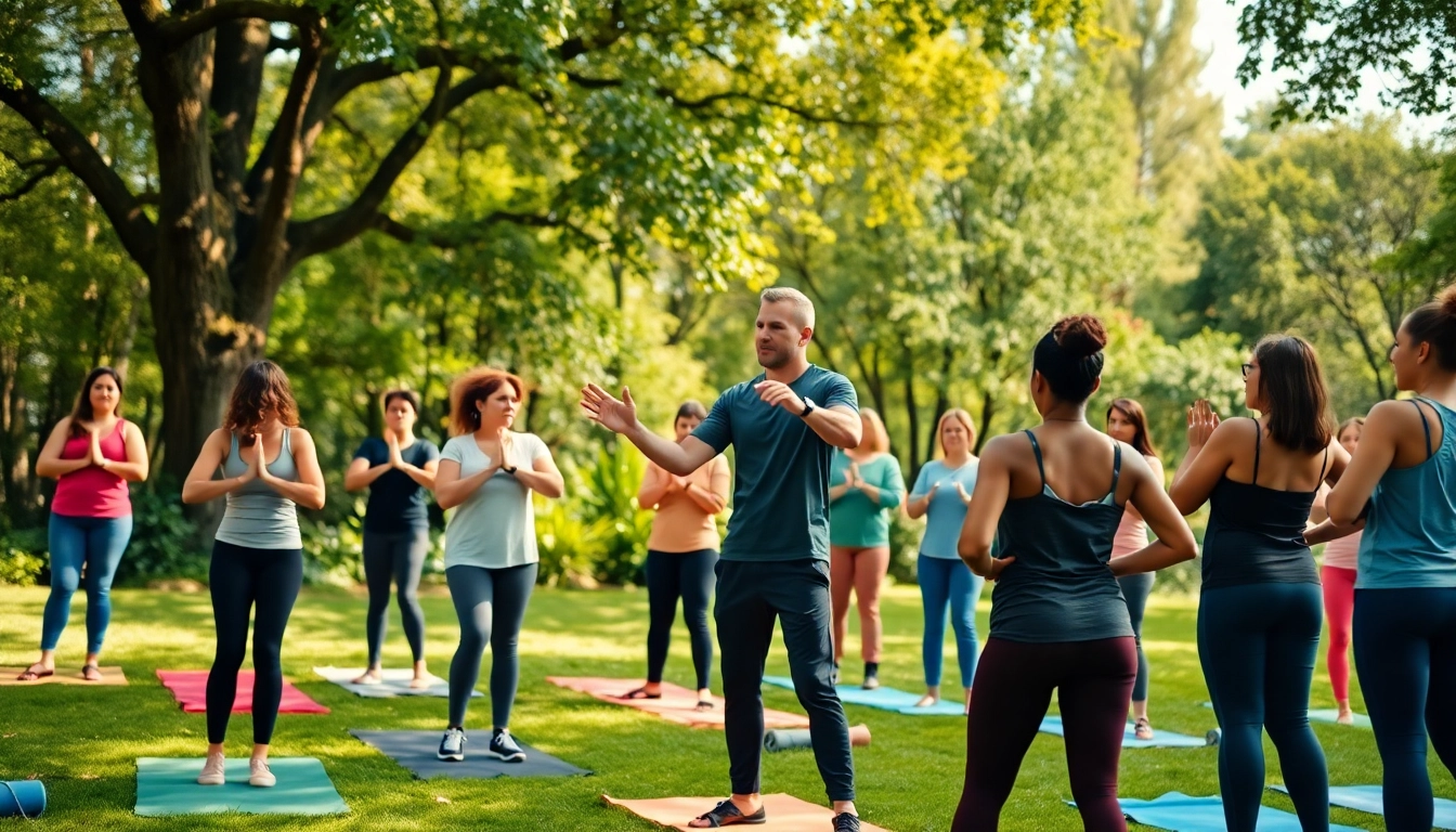 Group workout session led by a fitness trainer, showcasing https://www.australianhealthandfitness.com.au approach to outdoor fitness.
