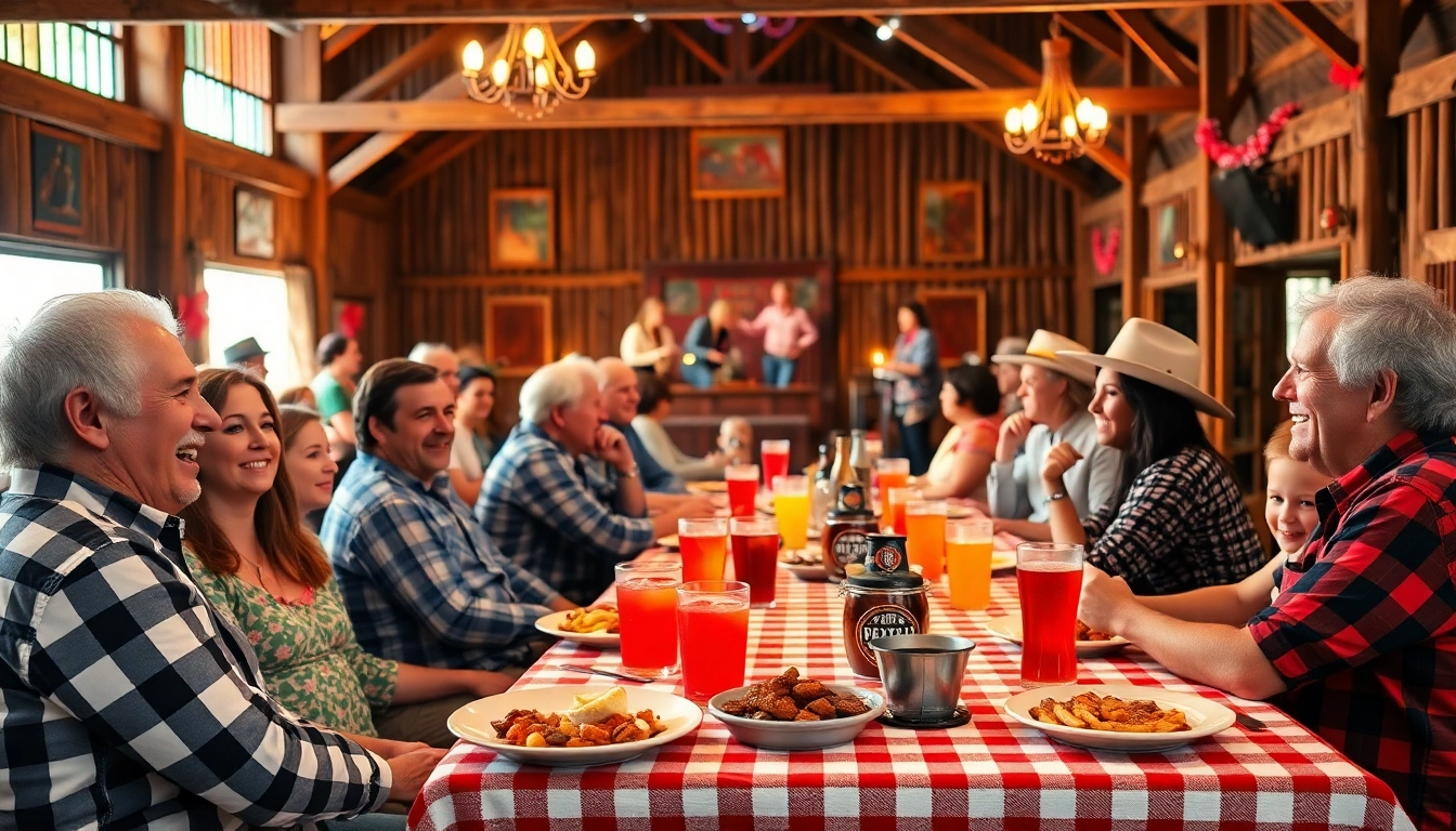 Captivating firelight barn photos featuring families enjoying dinner and entertainment in a rustic barn.